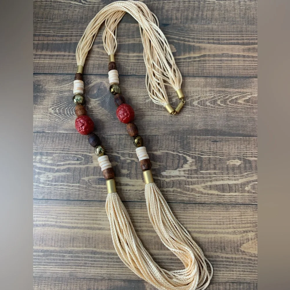 Bohemian Vintage Multi-strand Wood Beaded Necklace